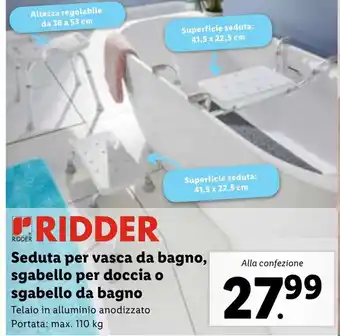 Lidl Seduta per vasca da bagno, sgabello per doccia o 99 sgabello da bagno Telaio in alluminio anodizzato Portata: max. 110 kg offerta