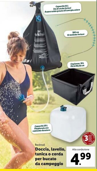 Lidl Rocktrail Doccia, lavello, tanica o corda per bucato da campeggio offerta