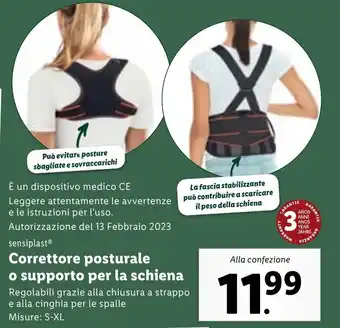Lidl Correttore posturale o supporto per la schiena Misure:S-XL offerta