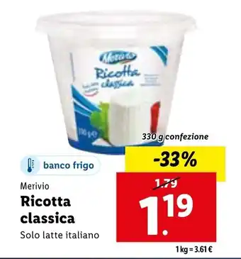 Lidl Merivio Ricotta classica 330 g offerta