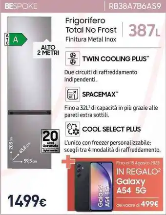 Unieuro SAMSUNG Frigorifero Total No Frost RB38A7B6AS9 offerta