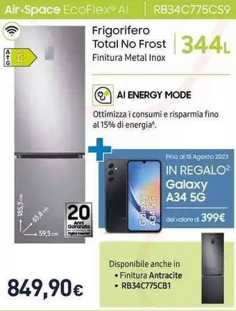 Unieuro SAMSUNG Frigorifero Total No Frost RB34C775CS9 offerta