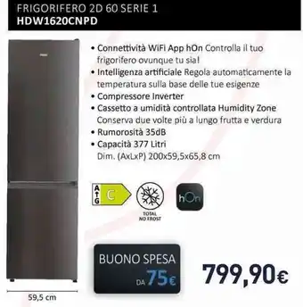 Unieuro Haier FRIGORIFERO 2D 60 SERIE 1 HDW1620CNPD offerta