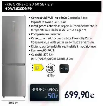 Unieuro Haier FRIGORIFERO 2D 60 SERIE 3 HDW3620DNPK offerta