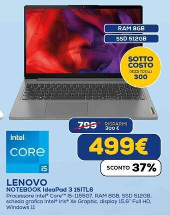 Euronics LENOVO NOTEBOOK IdeaPad 3 15ITL6 offerta