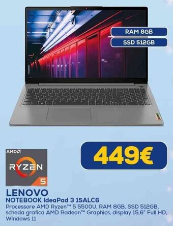Euronics LENOVO NOTEBOOK IdeaPad 3 15ALC6 offerta