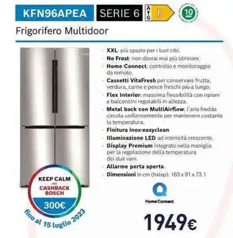 Unieuro BOSCH Frigorifero Multidoor KFN96APEA SERIE 6 E offerta