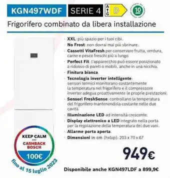 Unieuro BOSCH Frigorifero combinato da libera installazione KGN497WDF SERIE 4 offerta