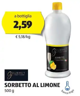 ALDI GOURMET FINEST CUISINE SORBETTO AL LIMONE 500 G offerta