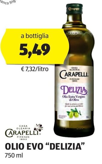 ALDI OLIO EVO "DELIZIA" 750 ml offerta
