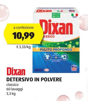 ALDI Dixan DETERSIVO IN POLVERE classico 60 lavaggi 3,3 kg offerta