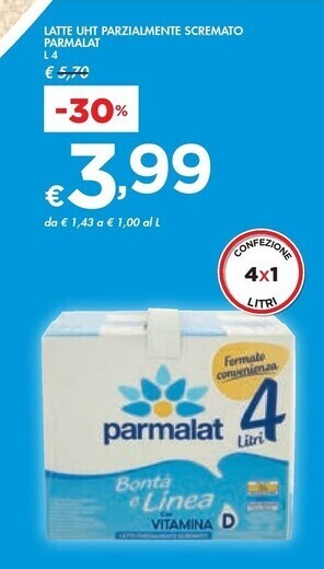 Bennet Parmalat latte uht parzialmente scremato offerta