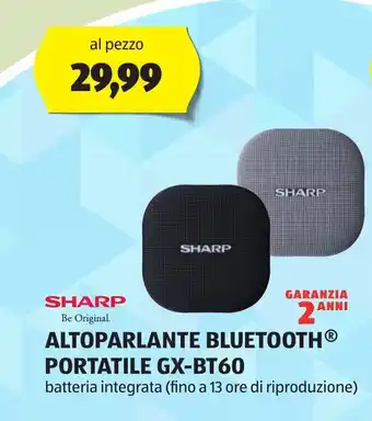 ALDI SHARP ALTOPARLANTE BLUETOOTH® PORTATILE GX-BT60 batteria integrata (fino a 13 ore di riproduzione) offerta