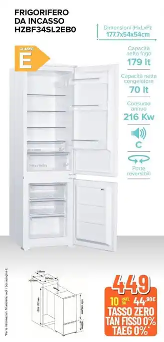 Expert Zoppas FRIGORIFERO DA INCASSO HZBF34SL2EBO offerta
