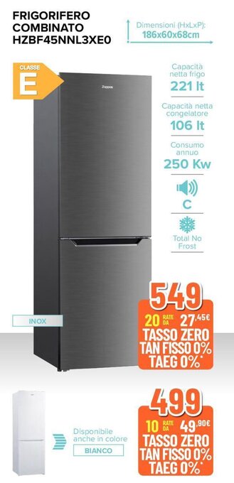 Expert Zoppas FRIGORIFERO COMBINATO HZBF45NNL3XEO offerta
