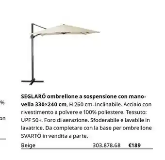 IKEA Seglaro Ombrellone A Sospensione Con Manovella offerta