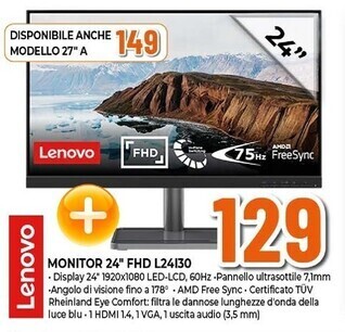 Expert Lenovo monitor 24'' fhd l24i30 offerta