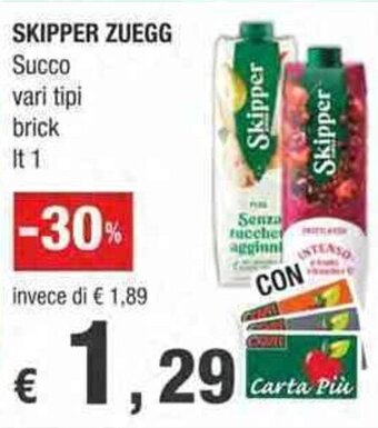 Crai SKIPPER ZUEGG Succo vari tipi brick lt 1 offerta