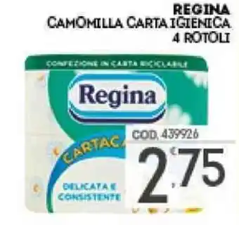 Eurocash REGINA CAMOMILLA CARTA IGIENICA 4 ROTOLI offerta