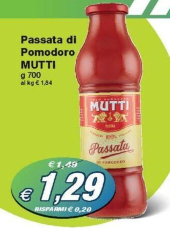 Prix Quality Passata di Pomodoro MUTTI g 700 offerta