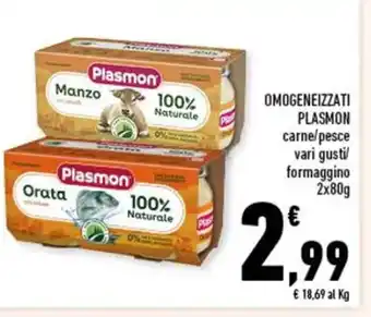 Conad OMOGENEIZZATI PLASMON carne/pesce vari gustil formaggino 2x80g offerta