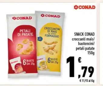 Conad SNACK CONAD croccanti mais/ bastoncini/ petali patate 150 g offerta