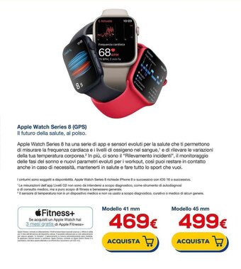 Euronics Apple Watch Series 8 (GPS) Modello 41 mm offerta