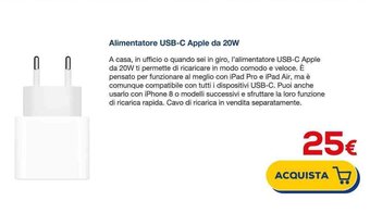 Alimentatore USB-C Apple da 20W