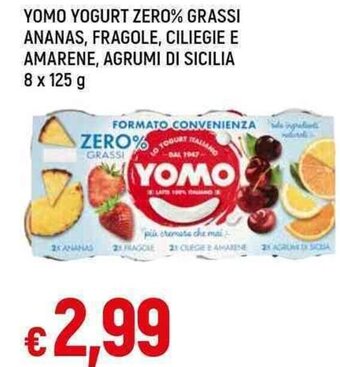 Galassia YOMO YOGURT ZERO% GRASSI ANANAS, FRAGOLE, CILIEGIE E AMARENE, AGRUMI DI SICILIA 8 x 125 g offerta