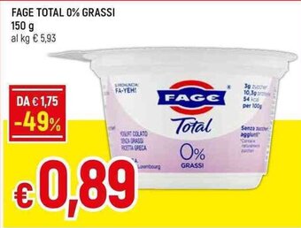 Galassia FAGE TOTAL 0% GRASSI 150 g offerta