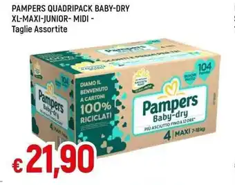 Galassia PAMPERS QUADRIPACK BABY-DRY XL-MAXI-JUNIOR- MIDI - Taglie Assortite offerta