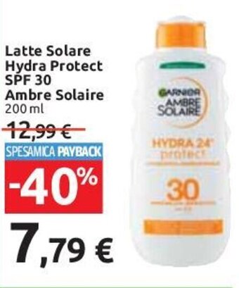 Carrefour Latte Solare Hydra Protect SPF 30 Ambre Solaire 200 ml offerta
