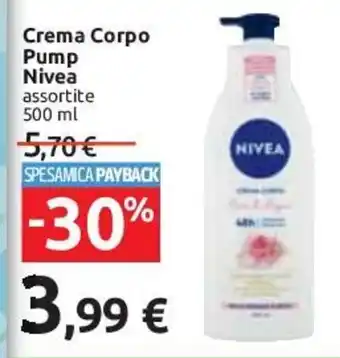 Carrefour Crema Corpo Pump Nivea assortite 500 ml offerta