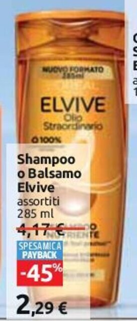 Carrefour Shampoo o Balsamo Elvive assortiti 285 ml offerta