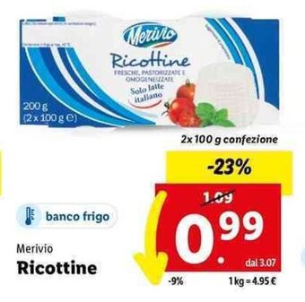 Lidl Merivio Ricottine 2x 100 g offerta