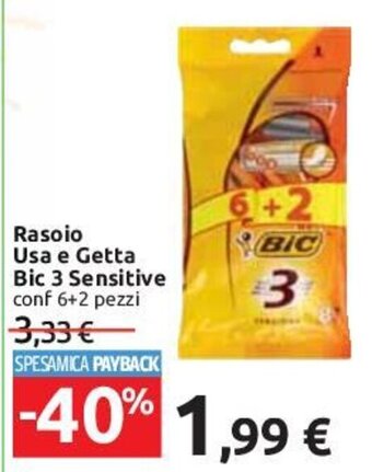 Carrefour Rasoio Usa e Getta Bic 3 Sensitive conf 6+2 pezzi offerta