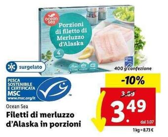 Lidl Ocean Sea Filetti di merluzzo d'Alaska in porzioni 400 g offerta