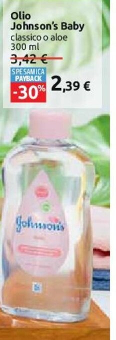Carrefour Olio Johnson's Baby classico o aloe 300 ml offerta