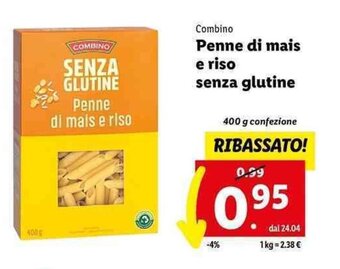 Lidl Combino Penne di mais e riso senza glutine 400 g offerta
