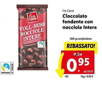 Fin Carré Cioccolato fondente con nocciole intere 100 g