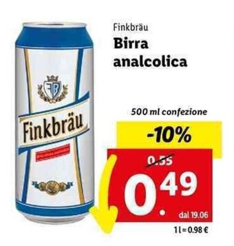 Lidl Finkbräu Birra analcolica 500 ml offerta