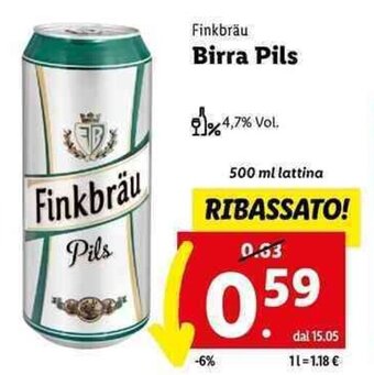 Lidl Finkbräu Birra Pils 500 ml offerta