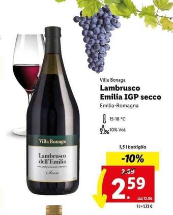Lidl Villa Bonaga Lambrusco Emilia IGP secco 1,5 l offerta