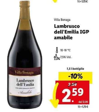 Lidl Villa Bonaga Lambrusco dell'Emilia IGP amabile 1,5 l offerta