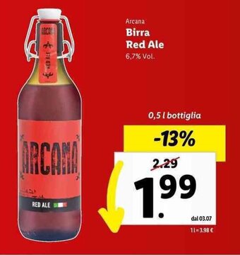 Lidl Arcana Birra Red Ale 0,5 l offerta