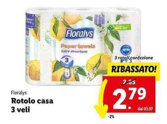 Lidl Floralys Rotolo casa 3 veli offerta