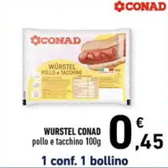 Conad WURSTEL CONAD pollo e tacchino 100g offerta