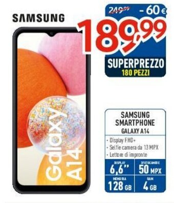 Elettrosintesi SAMSUNG SMARTPHONE GALAXY A14 offerta