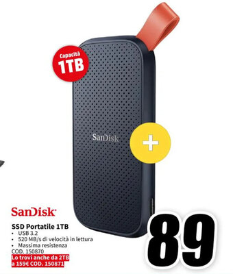 MediaWorld SanDisk SSD Portatile 1TB offerta