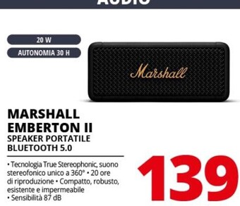 Comet Marshall emberton ii speaker portatile bluetooth 5.0 offerta